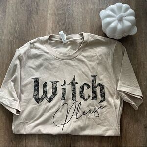 New “Witch Please” Fall Halloween Beige Short Sleeve Graphic T Shirt